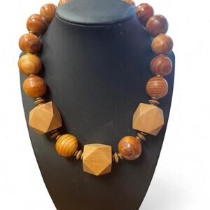 Wooden bead necklace with a